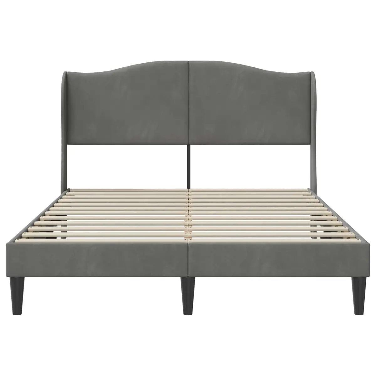 Bed Frame with Velvet Headboard Dark Grey 153 x 203 cm Modern Bedroom Furniture