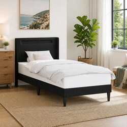 90 x 190 cm Black Bed Frame with LED Lighting and Faux Leather