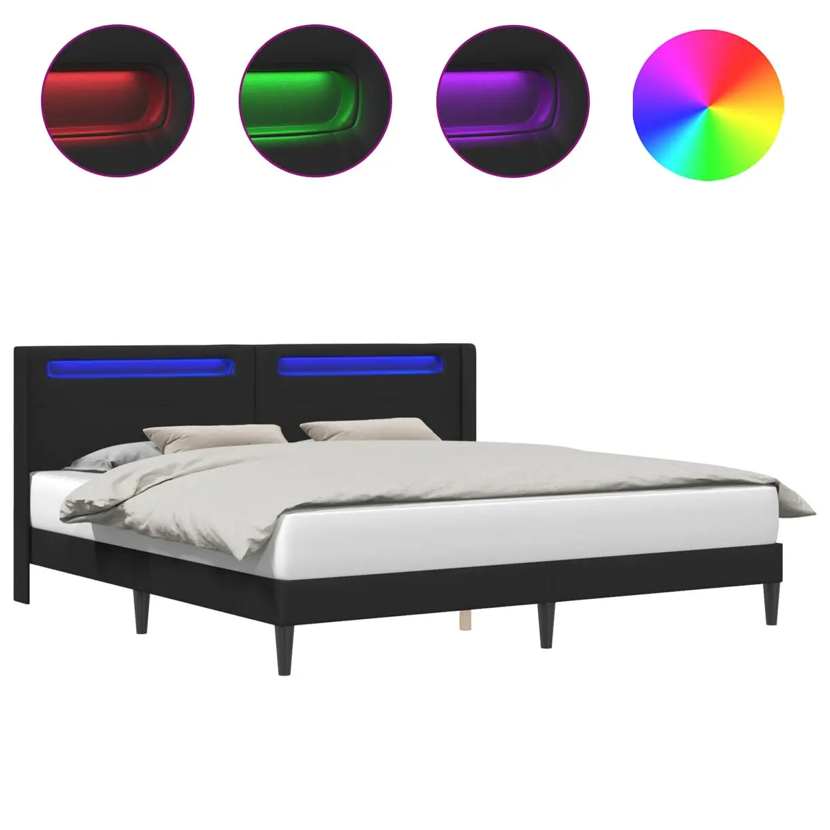 Faux Leather Bed Frame with Multicolour LED Strip Lights 180x200cm Black