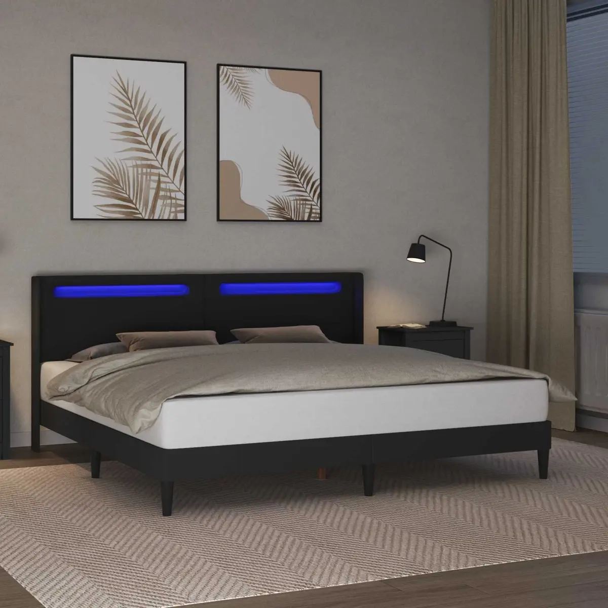 Faux Leather Bed Frame with Multicolour LED Strip Lights 180x200cm Black