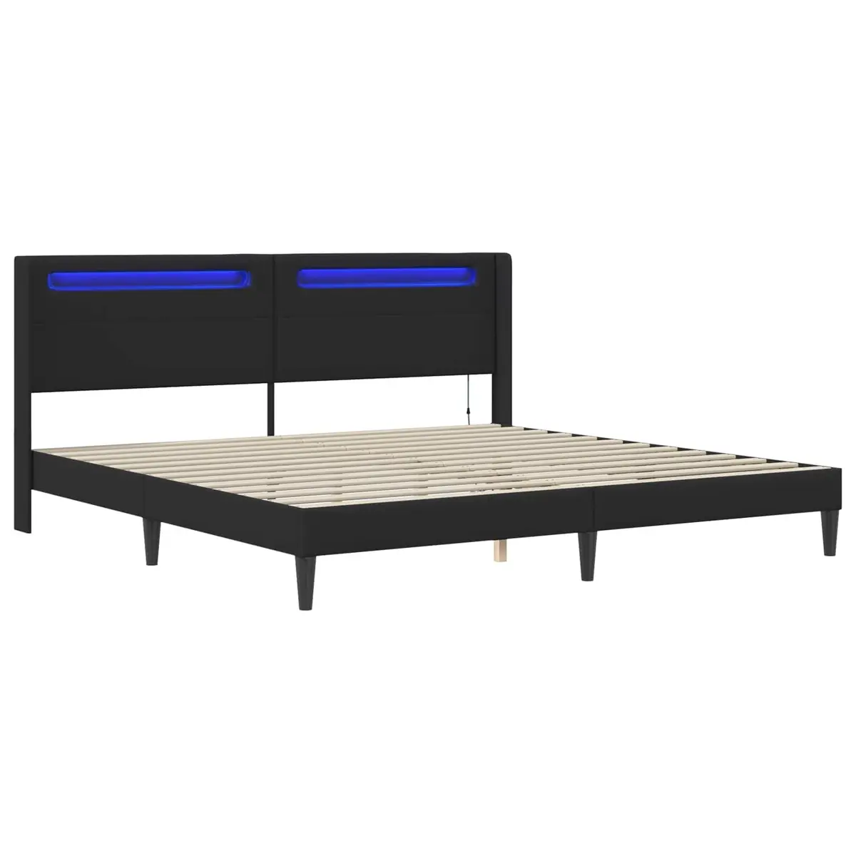 Faux Leather Bed Frame with Multicolour LED Strip Lights 180x200cm Black
