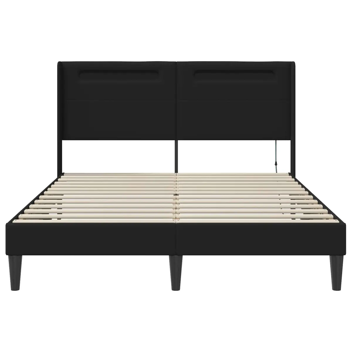 Bed Frame with LED Strip Lights Headboard Black Faux Leather Modern Bedroom