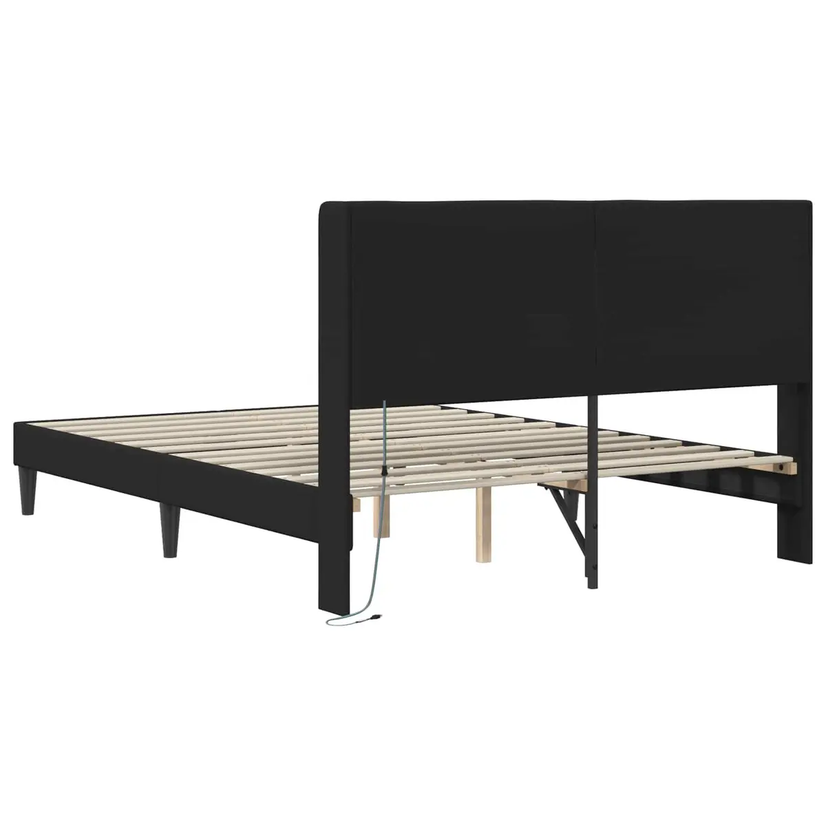 Bed Frame with LED Strip Lights Headboard Black Faux Leather Modern Bedroom