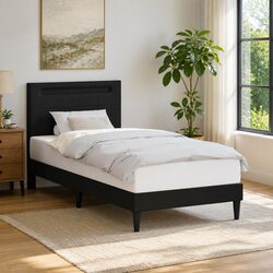 Black Bed Frame 90 x 190 cm with Faux Leather Finish