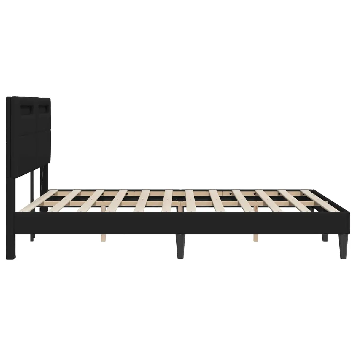 Black Bed Frame Faux Leather Modern Style 137 x 190 cm