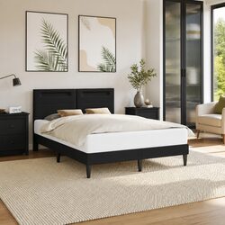 Black Faux Leather Bed Frame with LED Lighting, 153 x 203 cm Specs
