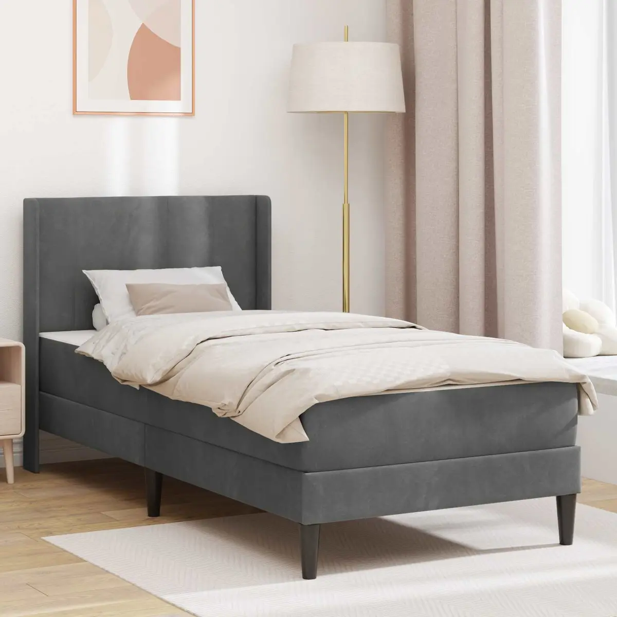 Bed Frame and Mattress Set Grey 90 x 190 cm Velvet