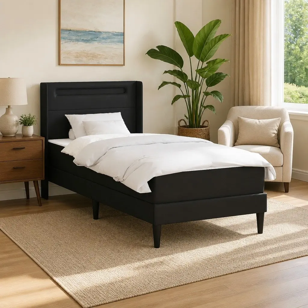 Bed Frame with Mattress for Bedroom 90 x 190 cm Faux Leather with LED Lighting and USB Ports