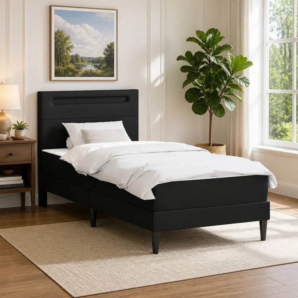 Black Bed Frame with LED Lights 90 x 190 cm