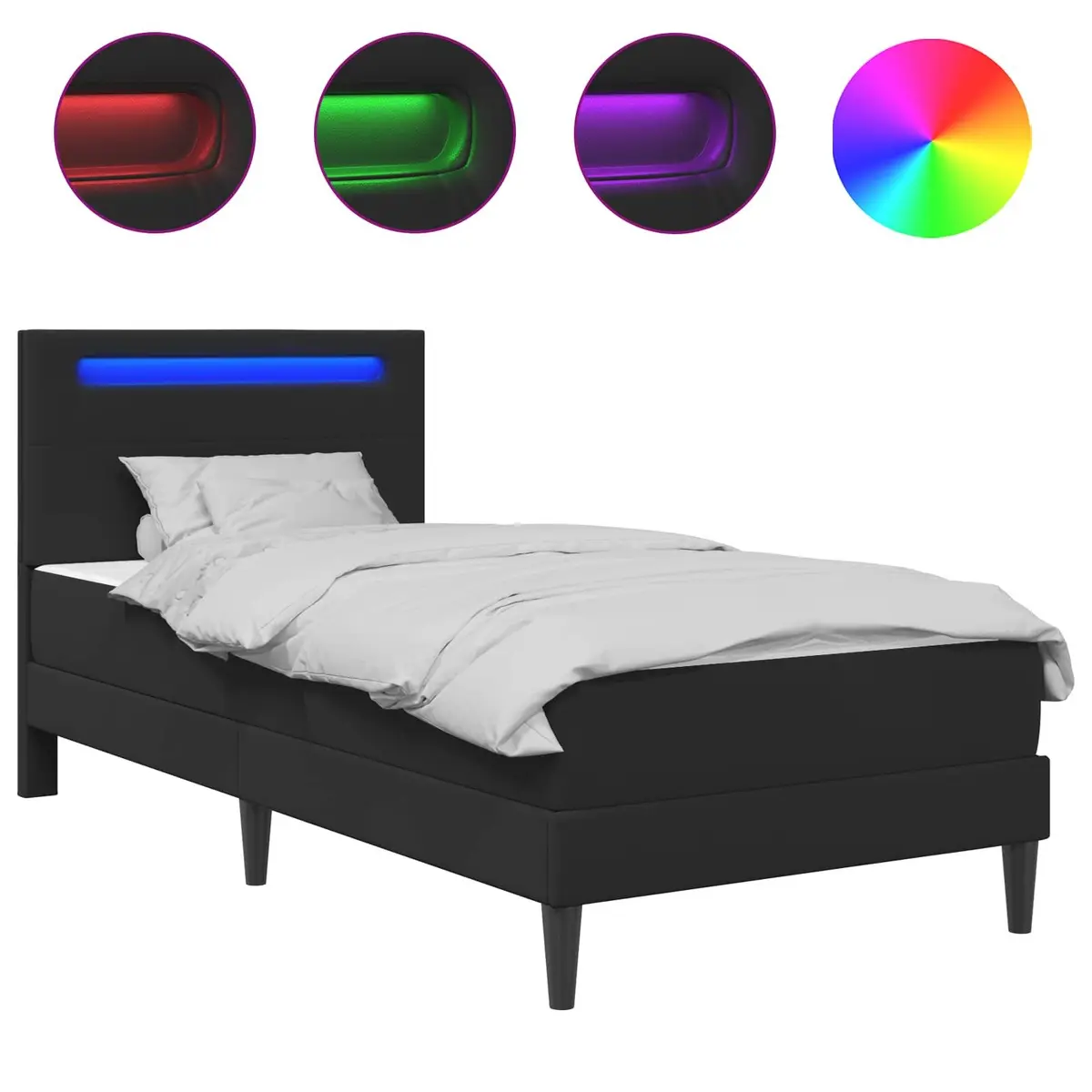 Black Bed Frame with LED Lights 90 x 190 cm