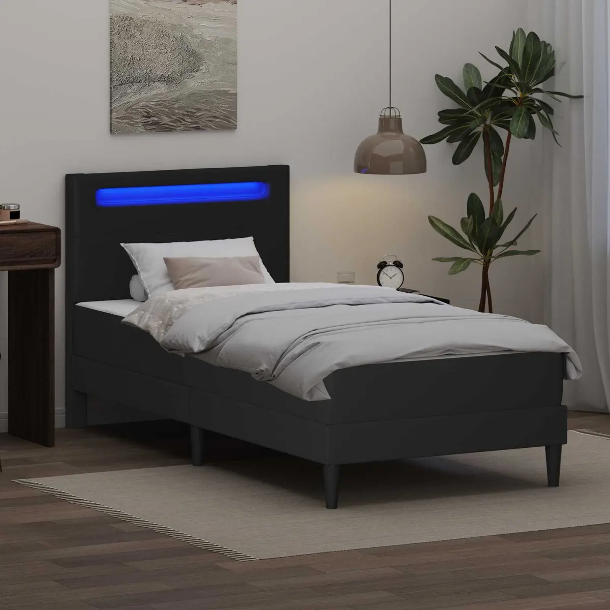 Black Bed Frame with LED Lights 90 x 190 cm