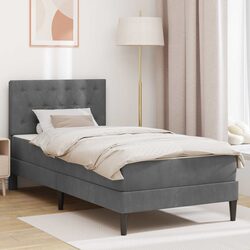 90 x 190 cm Grey Bed Frame with Velvet Mattress and Storage