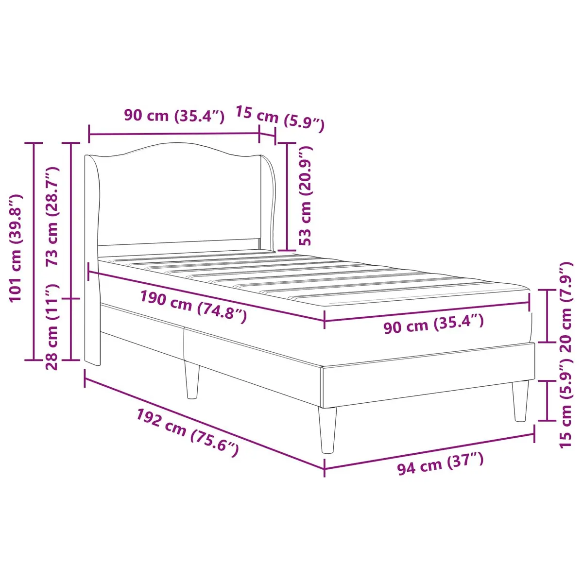 90x190cm Modern Bed Frame with Faux Leather Storage