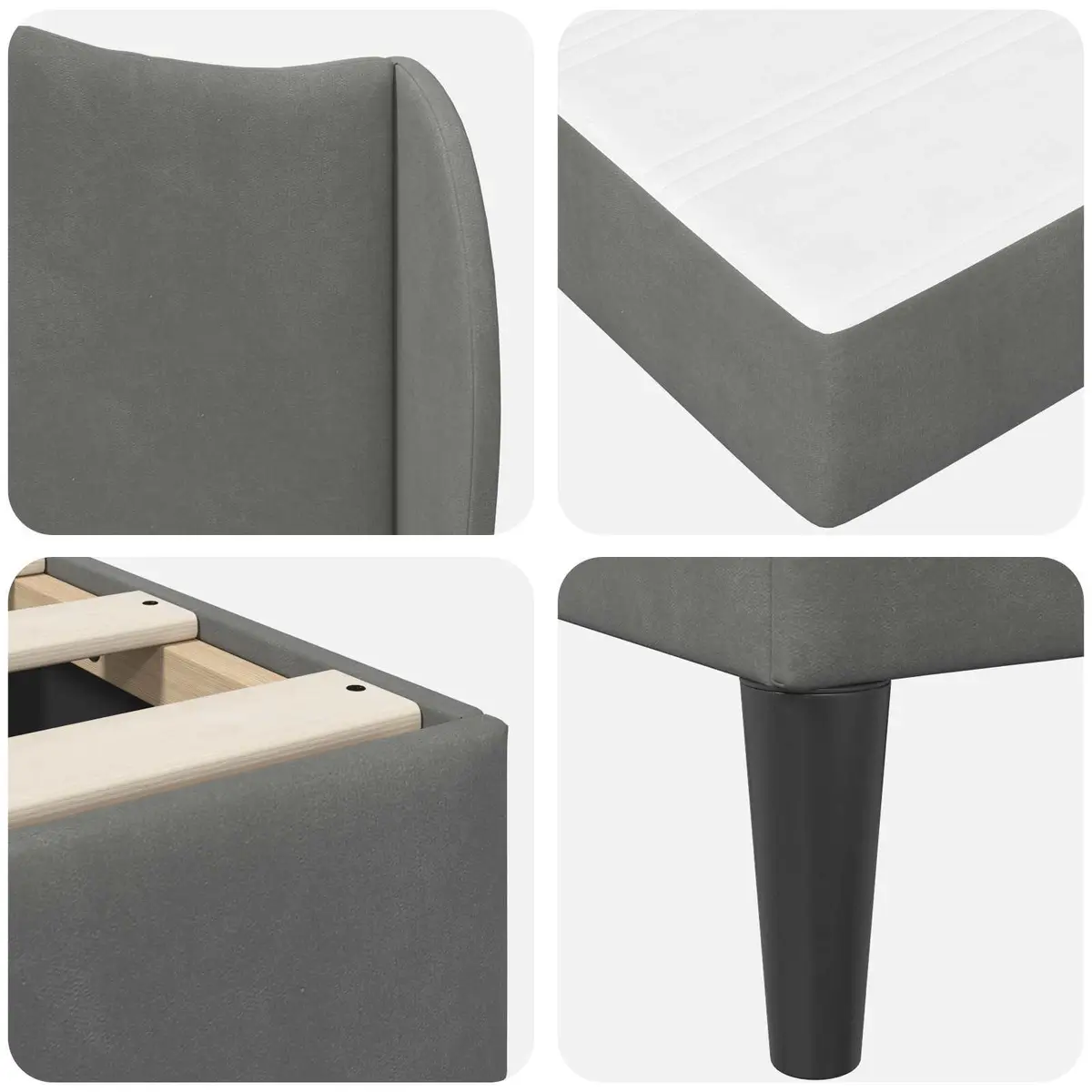 Bed Frame with Headboard in Dark Grey Velvet 90 x 190 cm