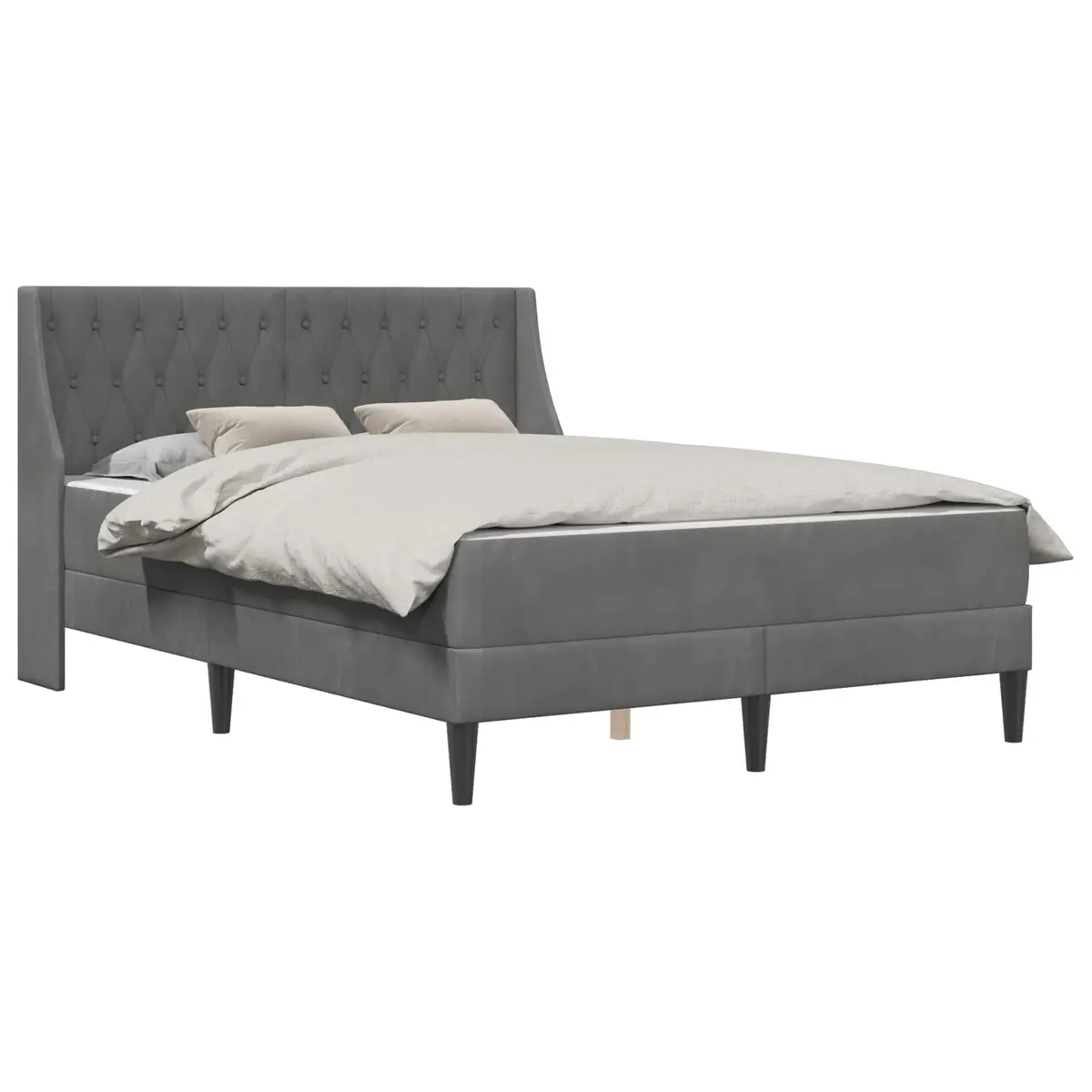 Bed Frame with Mattress for Bedroom Grey 137 x 190 cm Velvet Upholstered Modern
