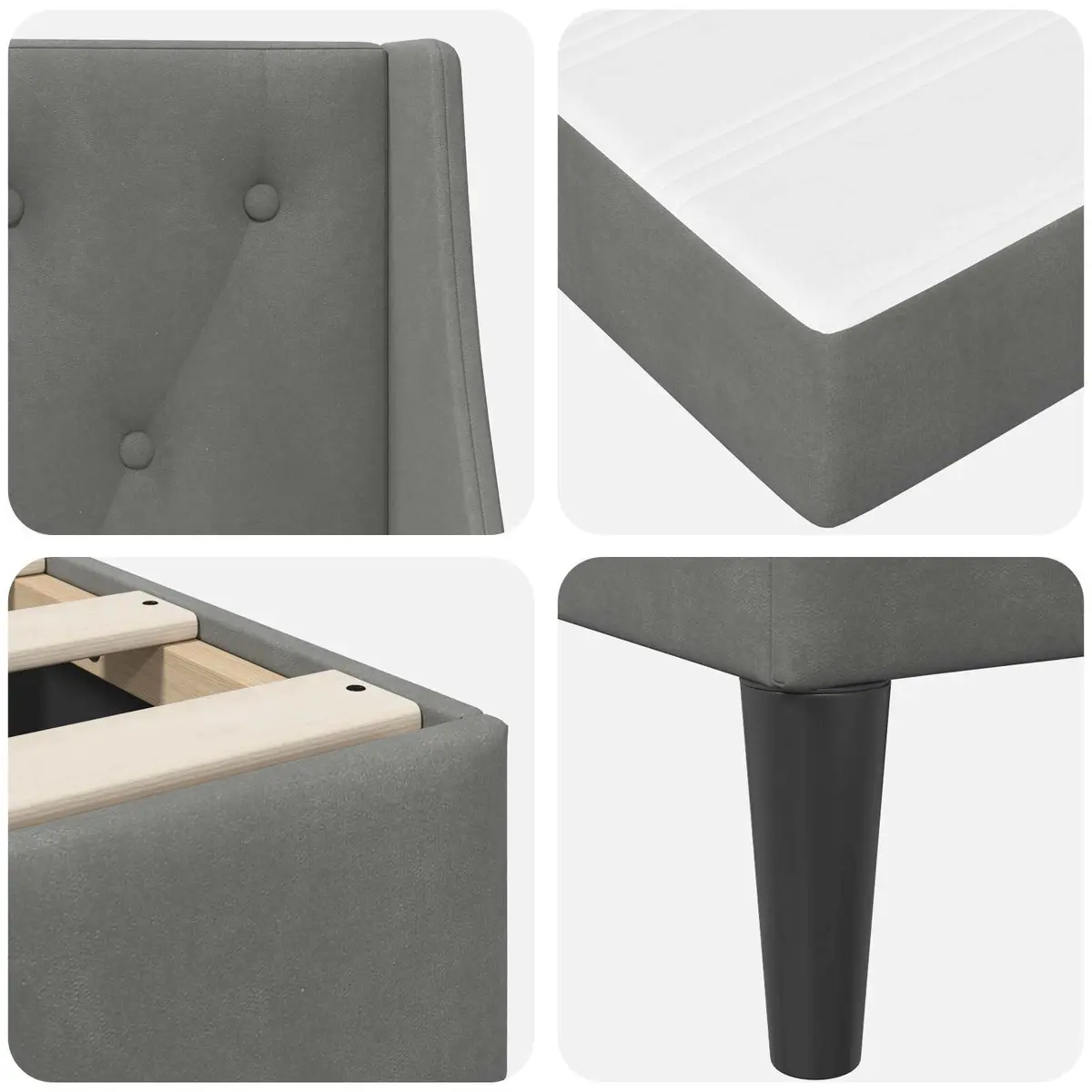 Bed Frame with Mattress for Bedroom Grey 137 x 190 cm Velvet Upholstered Modern