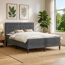 137 x 190 cm Velvet Upholstered Bed Frame with Mattress