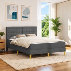 Bed Frame with Mattress Dark Grey 137 x 190 cm Fabric Upholstered Slatted Base