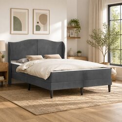 137 x 190 cm Bed Frame with Headboard in Dark Grey