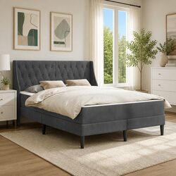 Grey Velvet Bed Frame and Mattress Set 137 x 190 cm