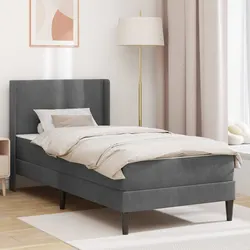 90 x 200 cm Grey Bed Frame with Mattress – Velvet Finish
