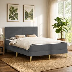 Grey Fabric Bed Frame with Foam Mattress, 137 x 190 cm