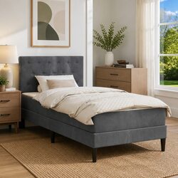 Bed Frame with Mattress Specifications: 107 x 203 cm, Velvet Headboard