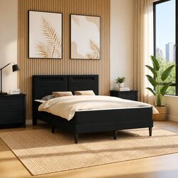 Bed Frame with USB LED Strip Lights Black Faux Leather Modern Bedroom Furniture