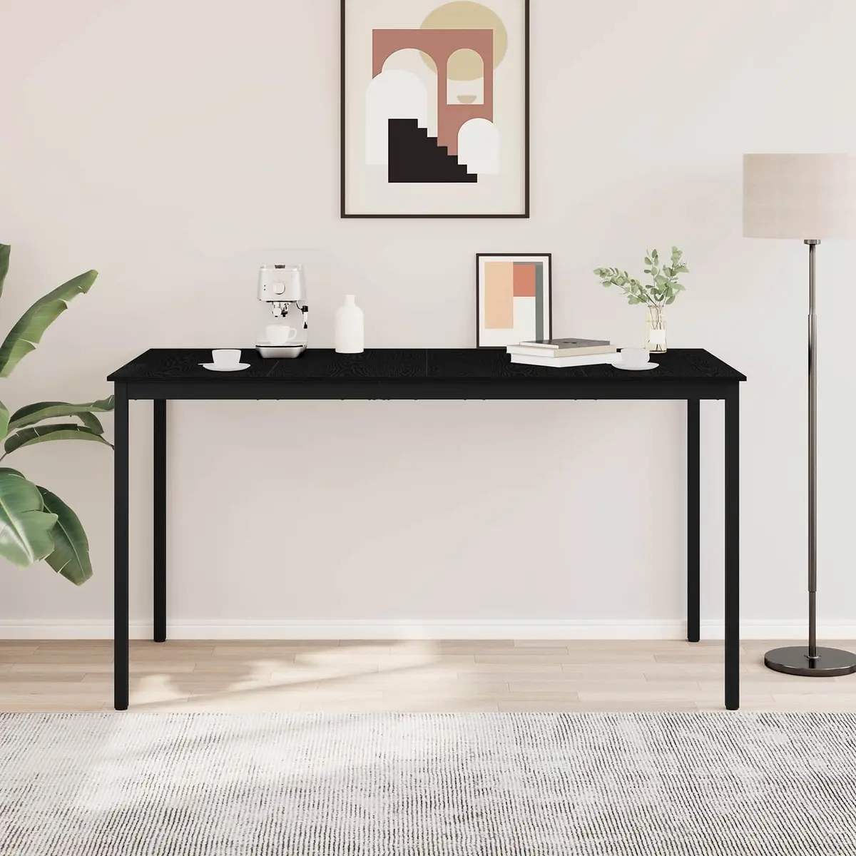 Standing Bar Table Rectangular Black Engineered Wood Kitchen Dining Room Modern
