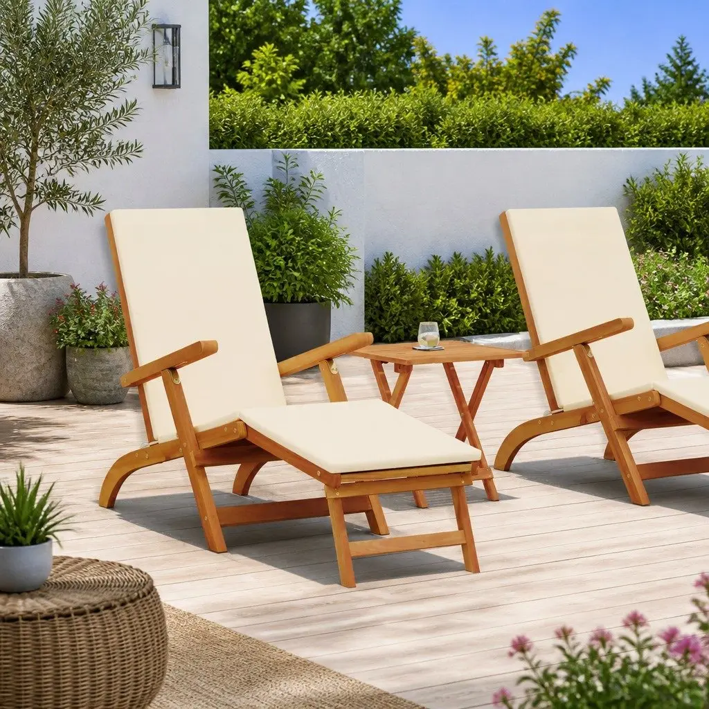 Acacia Wood Folding Sun Lounger with 5 Position Recline