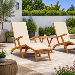 Sun Lounger Folding Reclining Chair Acacia Wood Outdoor Garden Patio Deck Pool
