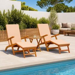 Sun Lounger Set: 3 Pieces with Adjustable Backrests