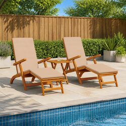 Acacia Wood Reclining Sun Lounger Set, 3 pcs Details