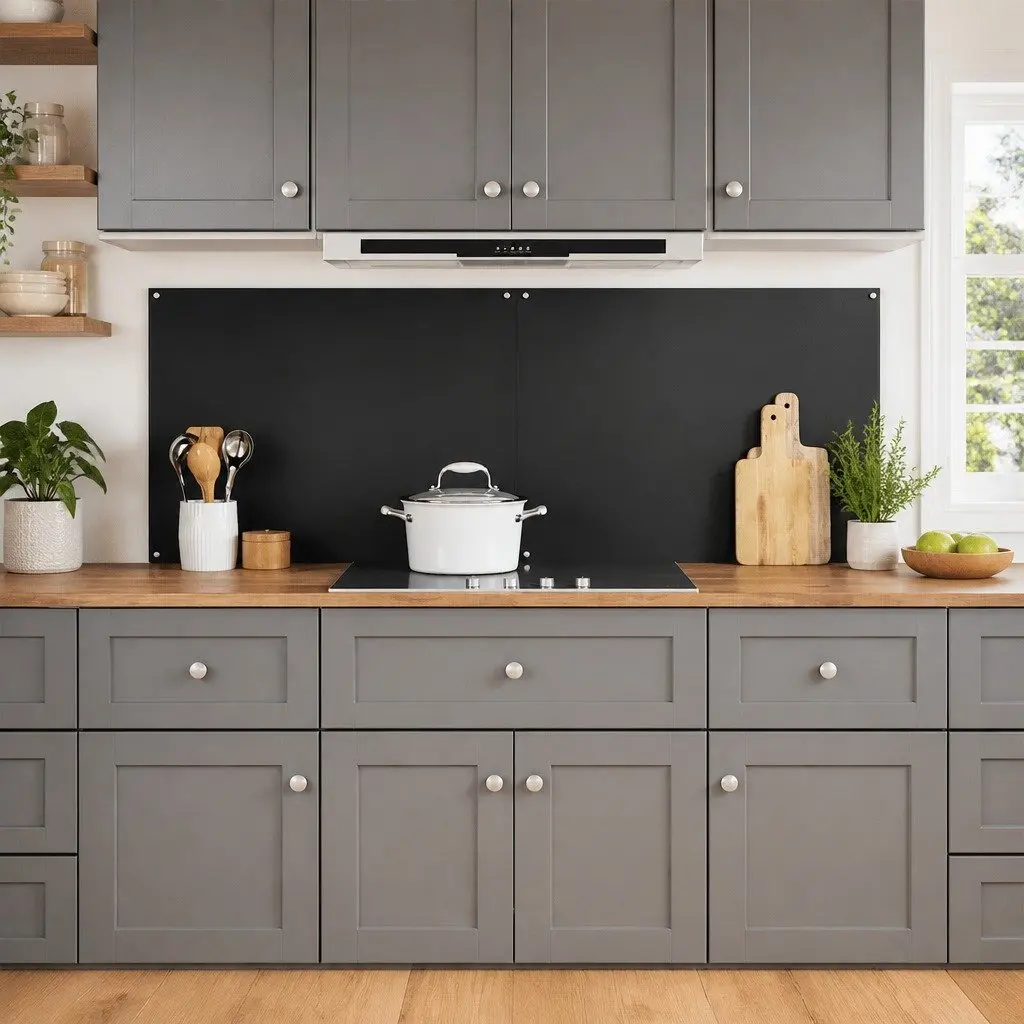 2 pcs Kitchen Backsplash Black Tempered Glass 90 x 60 cm
