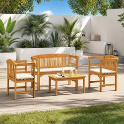 Garden Rose Outdoor Lounge Set: 4 Pieces, Solid Acacia Wood