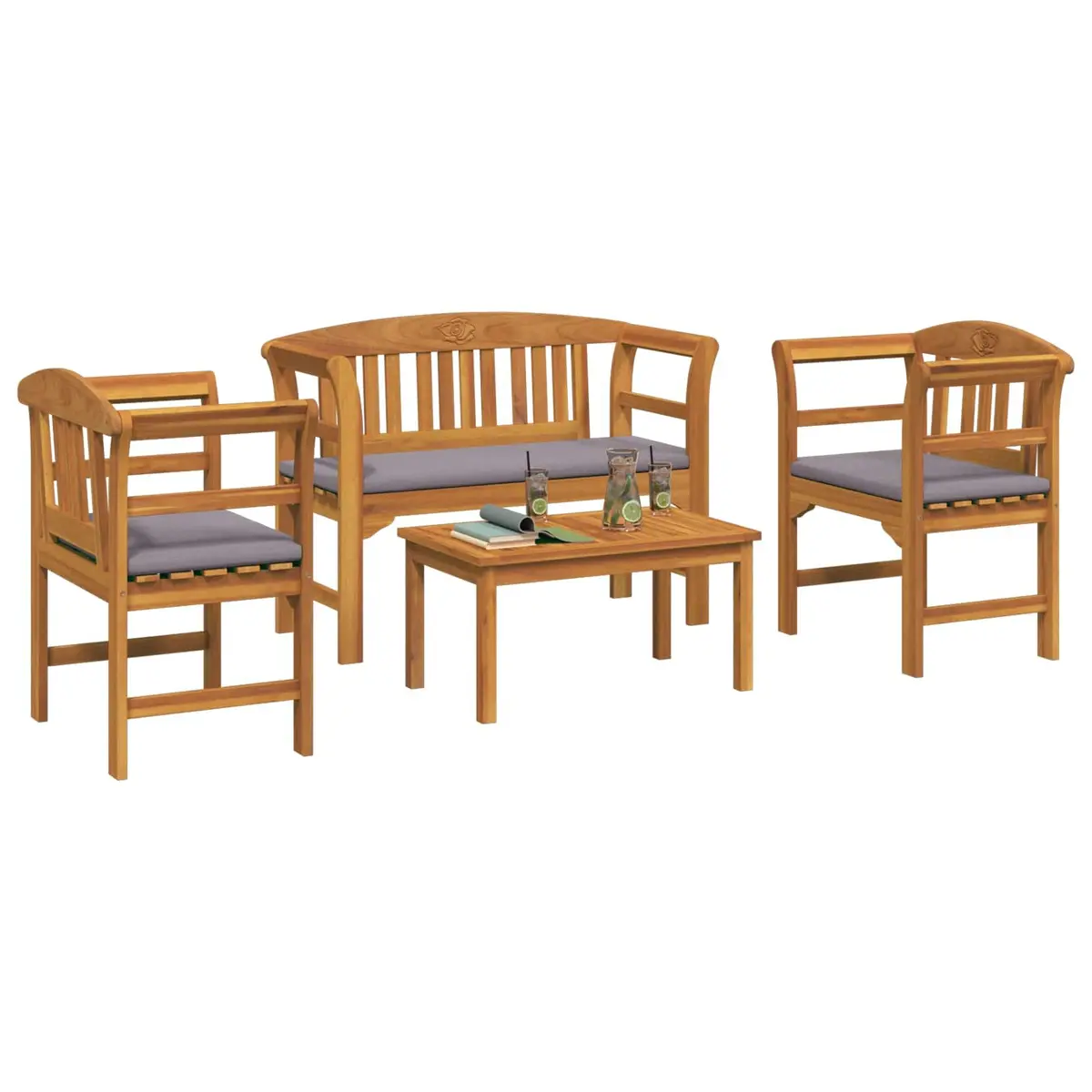 Outdoor Lounge Set Garden Use 4 Pieces Solid Acacia Wood Brown