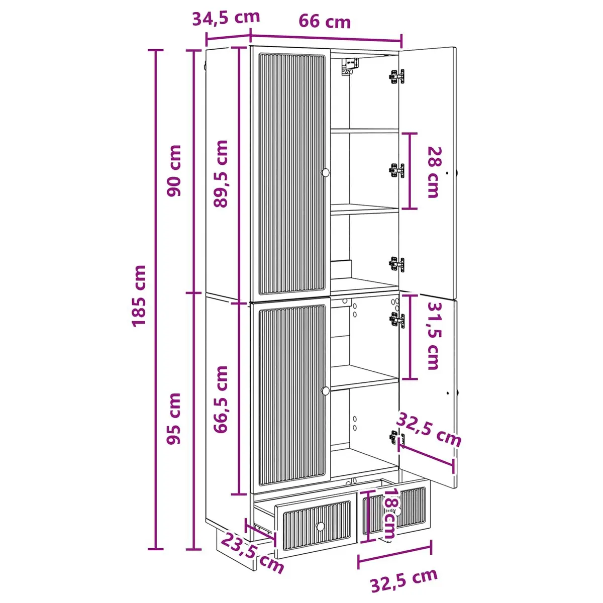 Cabinet Set 2 pcs White 66 x 34.5 x 95 cm Engineered Wood Storage Furniture