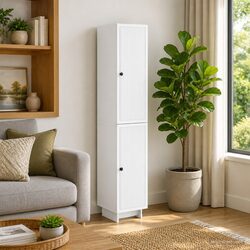 Two-Piece White Cabinet Set: Dimensions & Features Listed