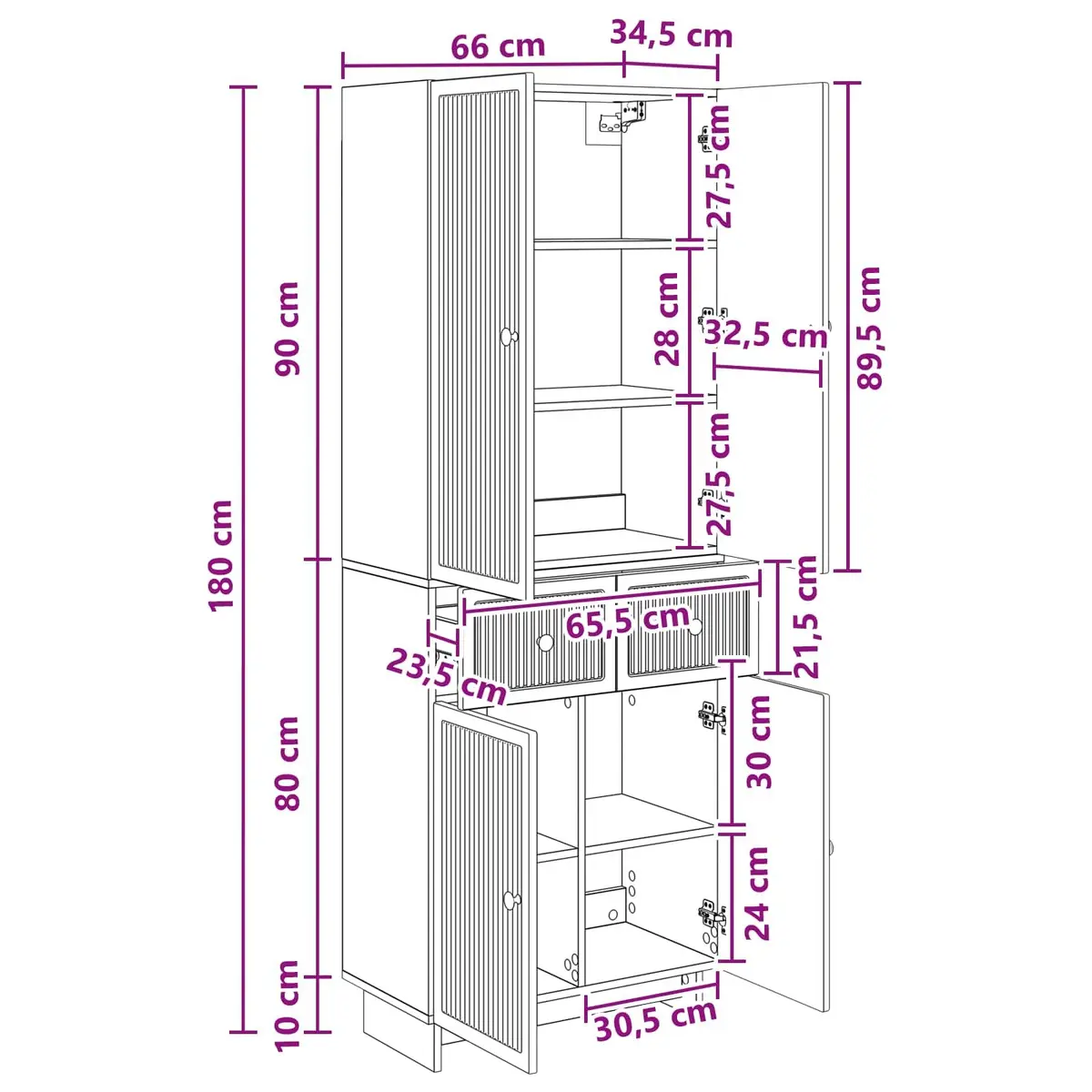 Cabinet Set 2 pcs White Engineered Wood Storage 66 x 34.5 x 90 cm