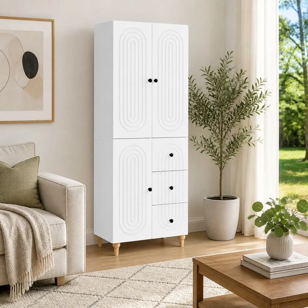 Cabinet Set Indoor Use 2 Pieces White Storage Furniture Shelves Drawers Compartments