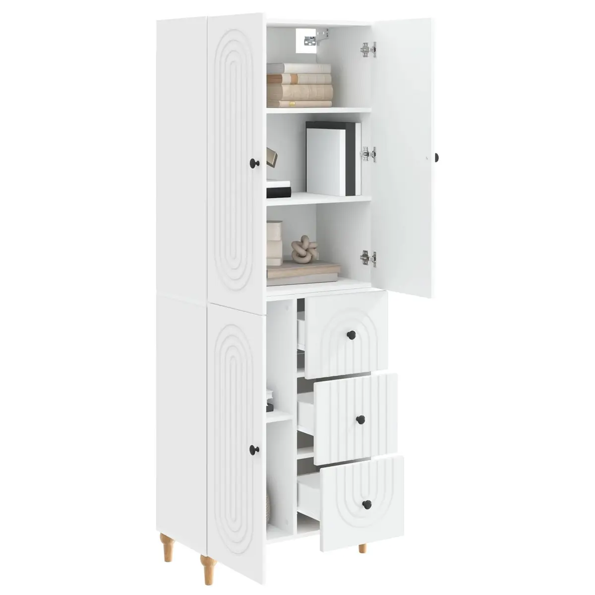 Cabinet Set Indoor Use 2 Pieces White Storage Furniture Shelves Drawers Compartments