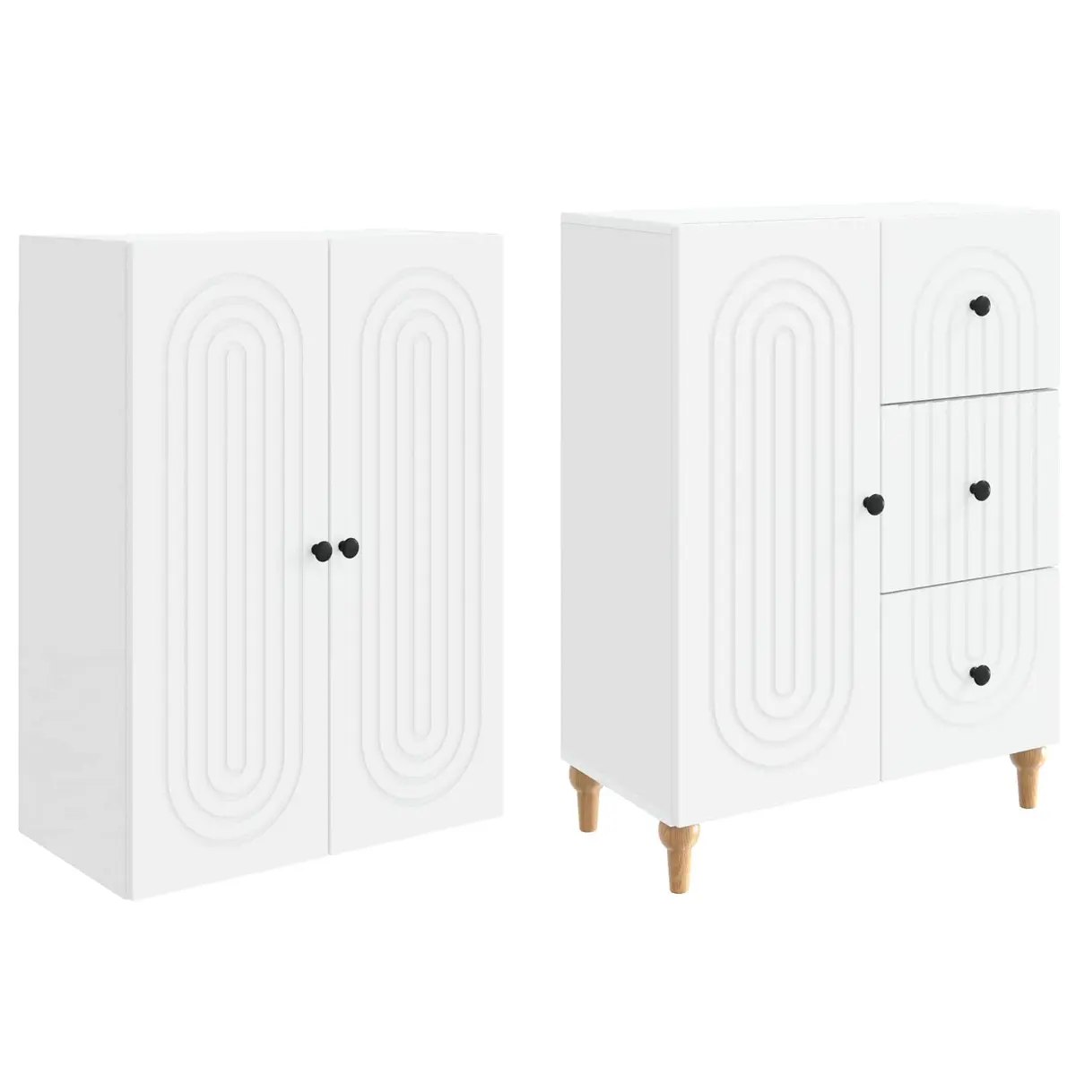 Cabinet Set Indoor Use 2 Pieces White Storage Furniture Shelves Drawers Compartments