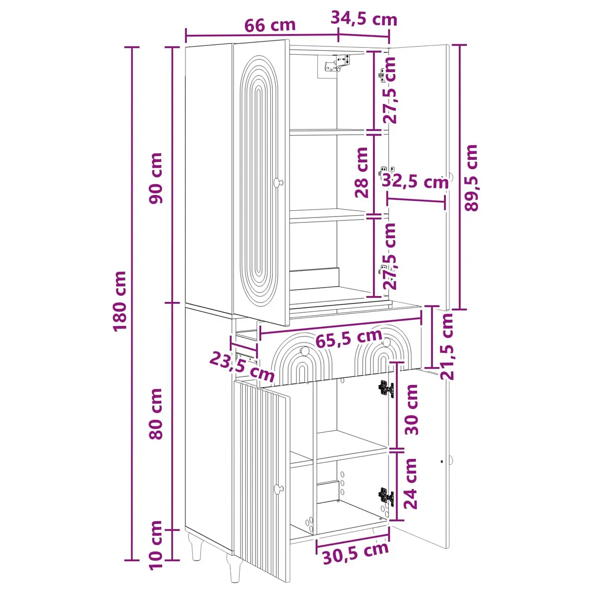 Cabinet Set for Home Storage 66 x 34.5 x 90 cm Engineered Wood Furniture