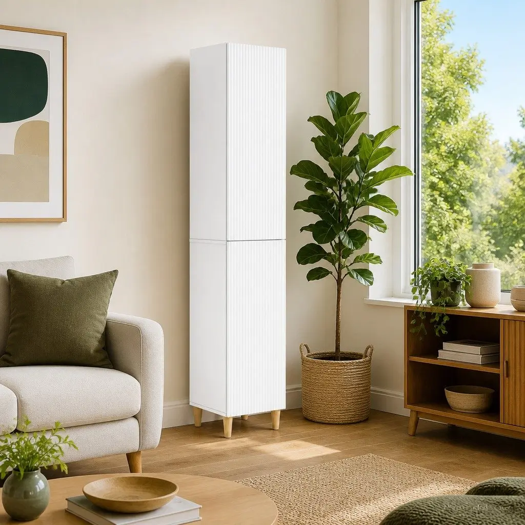Engineered Wood Cabinet Set 2 Piece Living Room Bedroom Home Office White Storage Furniture