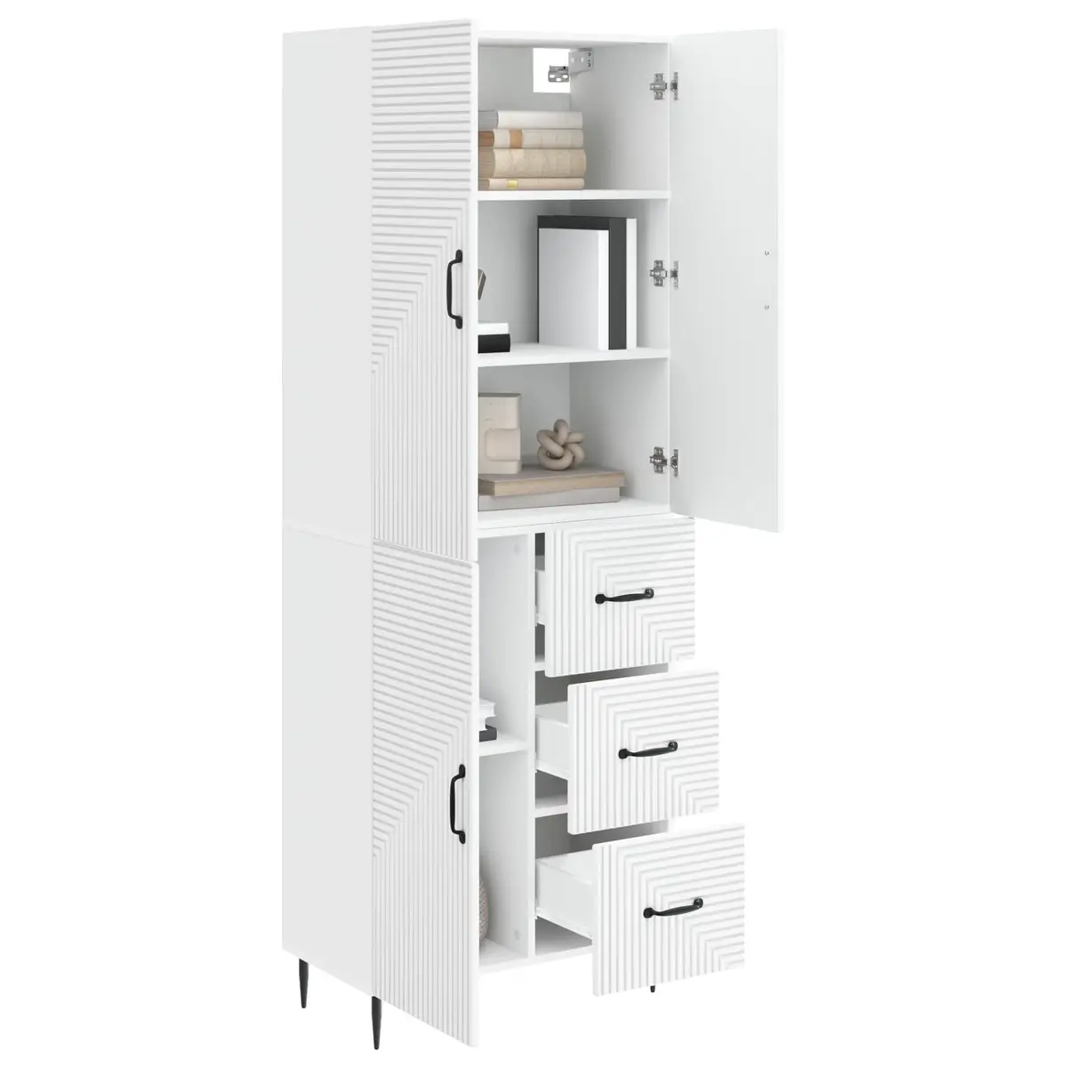 Cabinet Set 2 Pieces Indoor Outdoor White Modern Storage 66 x 34.5 x 89.5 cm
