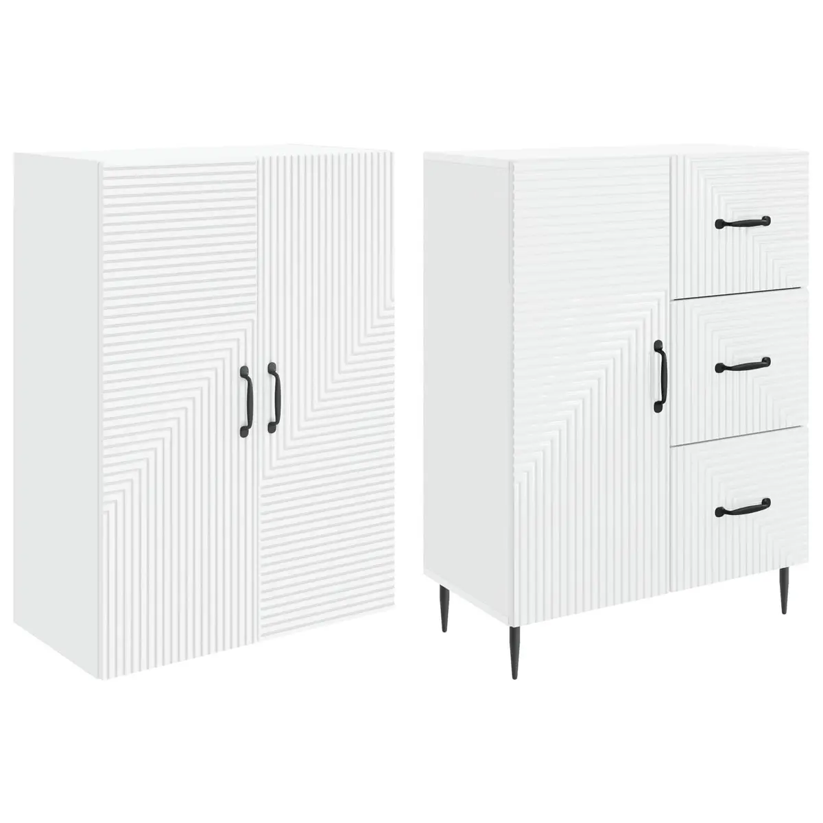 Cabinet Set 2 Pieces Indoor Outdoor White Modern Storage 66 x 34.5 x 89.5 cm