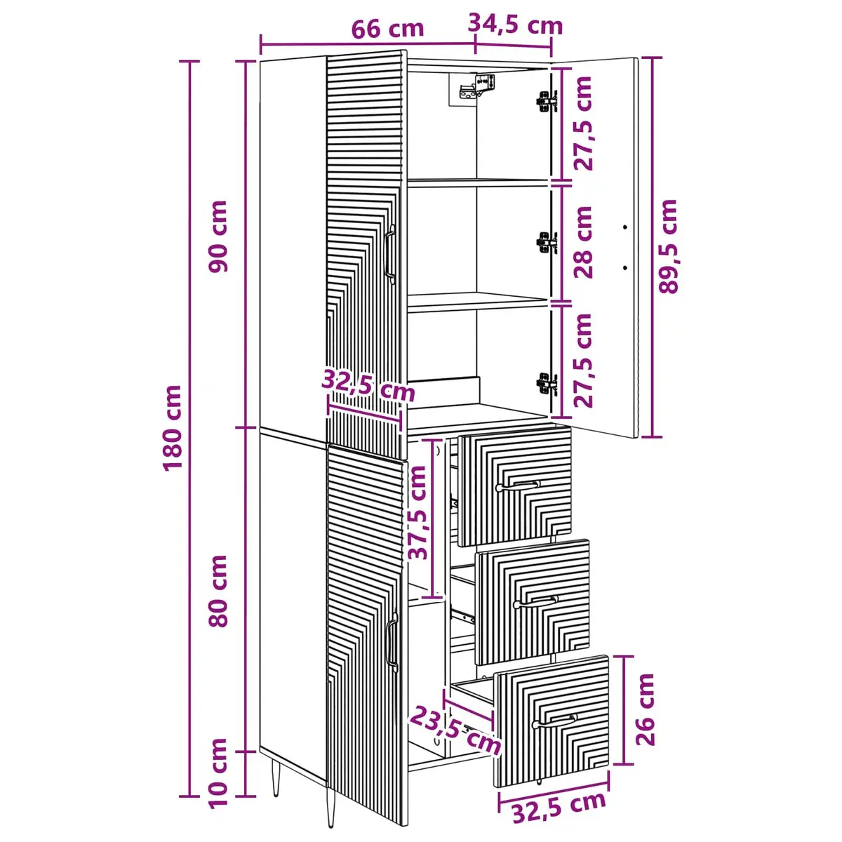 Cabinet Set 2 Pieces Indoor Outdoor White Modern Storage 66 x 34.5 x 89.5 cm