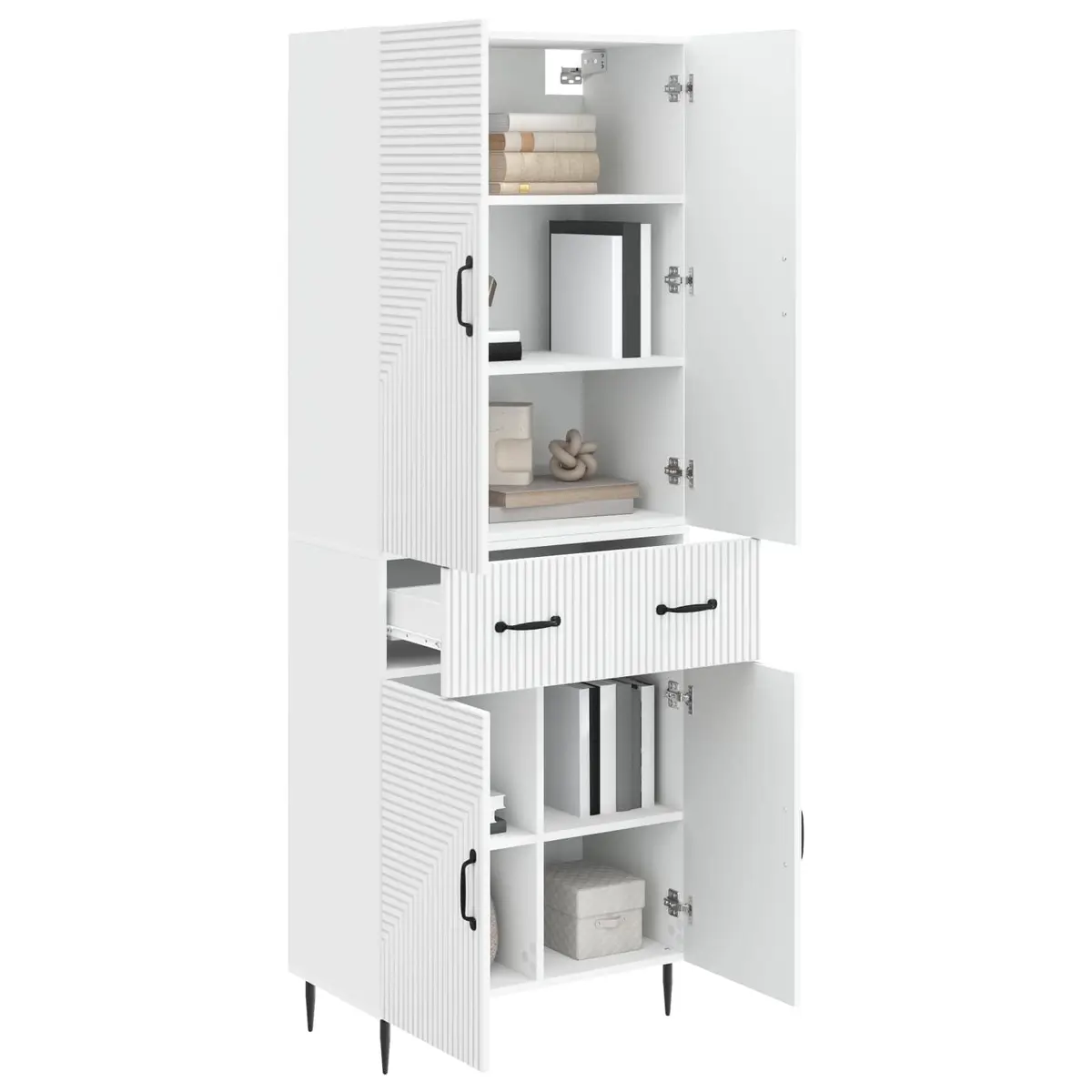 Cabinet Set 2 pcs White Storage Furniture Engineered Wood Lounge Study Organiser