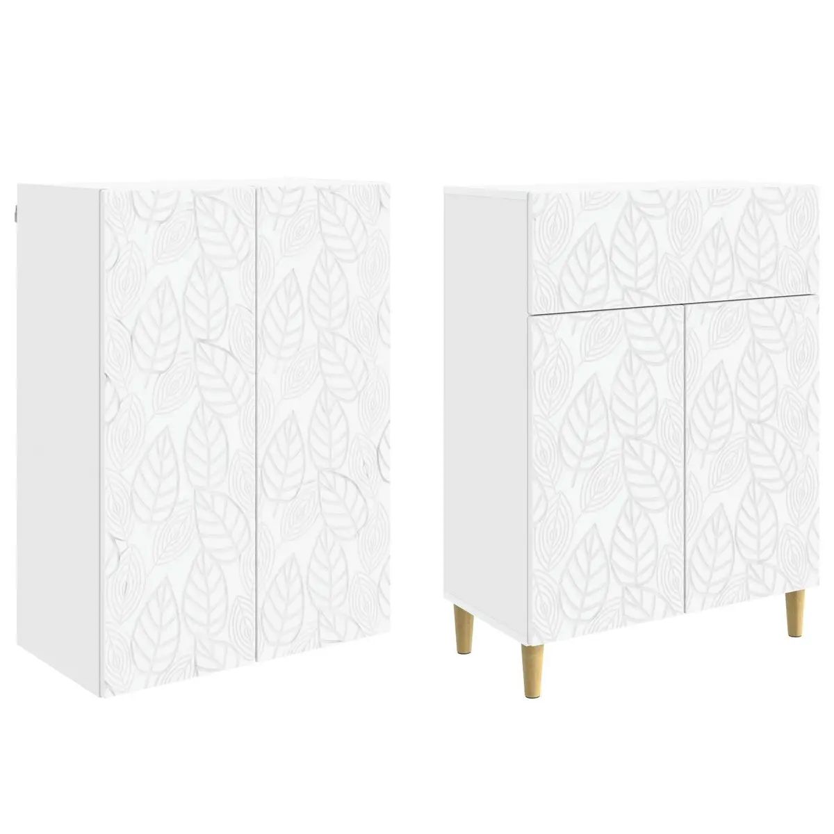 Cabinet Set 2 Pcs White Storage Cabinets Home Furniture Set with Shelves Drawers