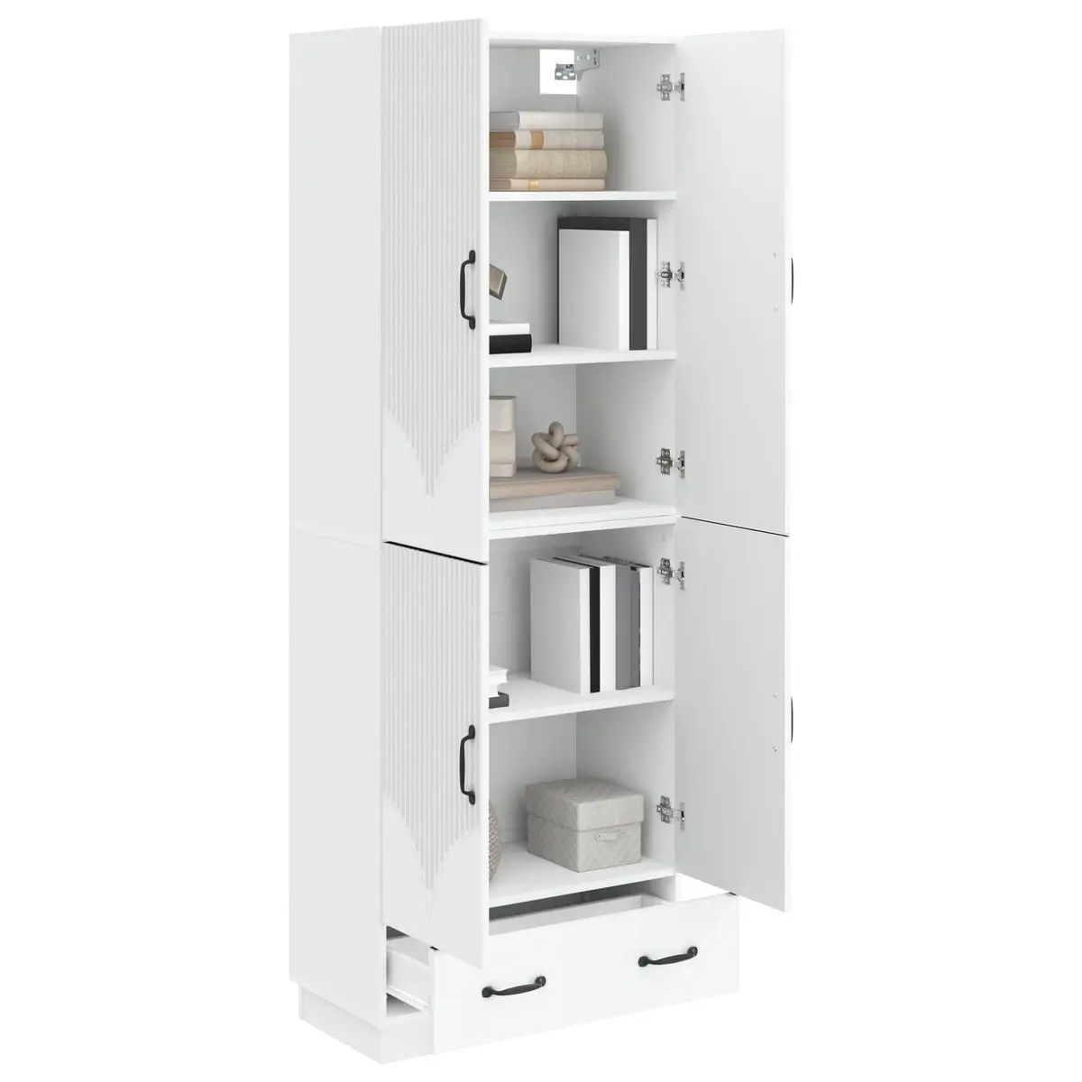 Cabinet Set 2 pcs White Storage Furniture Engineered Wood Modular Design